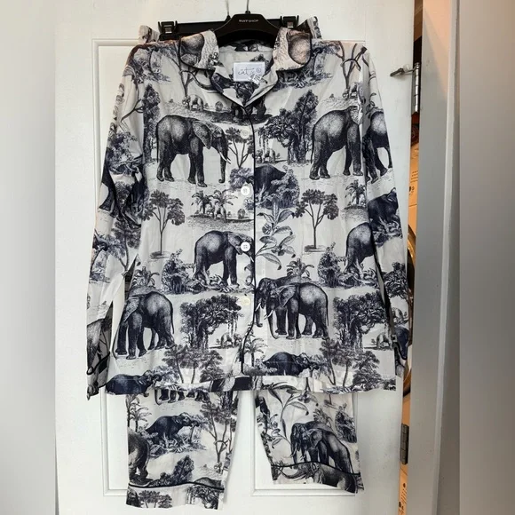 The Cat’s Pajamas Safari Toile Luxe Pima Cotton in Blue Large (current style) - Picture 13 of 16